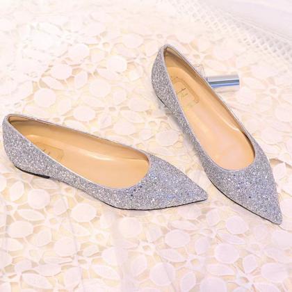 Wedding Shoes, Sequin Flats Female Pointy Single..