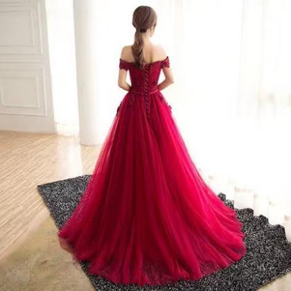 Off Shoulder Evening Dress,red Prom Dress,elegant..
