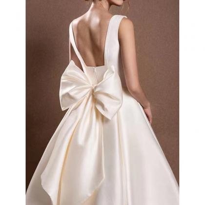 White Evening Dress, Satin Prom Dress, Cute Party..