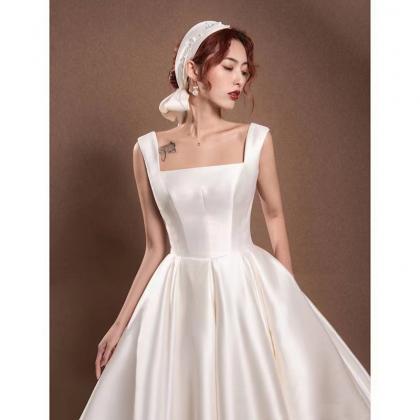 White Evening Dress, Satin Prom Dress, Cute Party..
