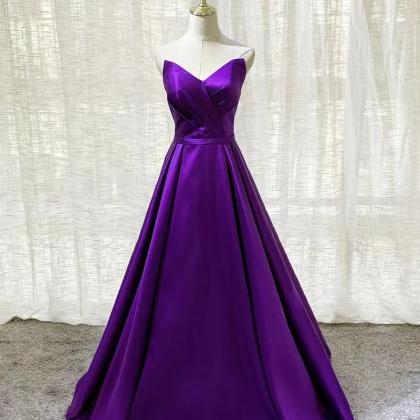 Purple Evening Dress, Satin Prom Dress,strapless..