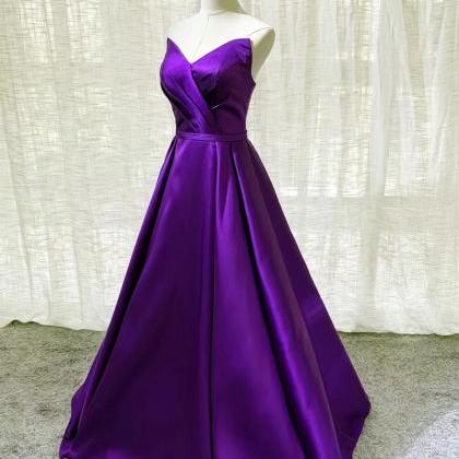 Purple evening dress, satin prom dr..