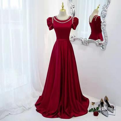 Satin Evening Dress,red Prom Dress,elegant Formal..