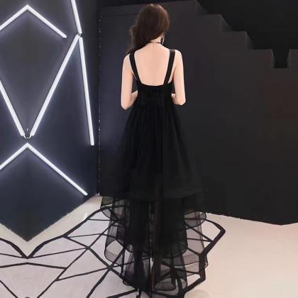 V-neck Evening Dress,black Prom Dress,backless..