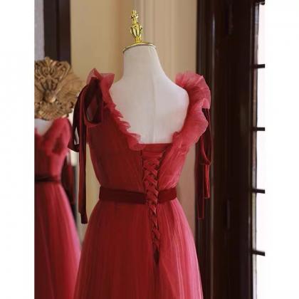 V-neck Evening Dress,red Prom Dress,fairy Party..