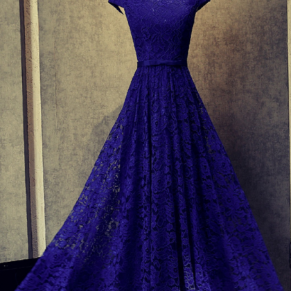 Navy blue prom dress, lace evening ..