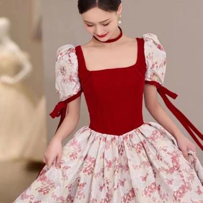 Red Dress, Vintage Dress, Princess Dress, Puffy..