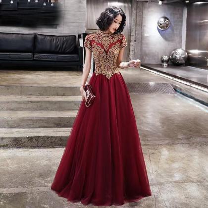 Red Prom Dress,noble Party Dress,high Neck Evening..