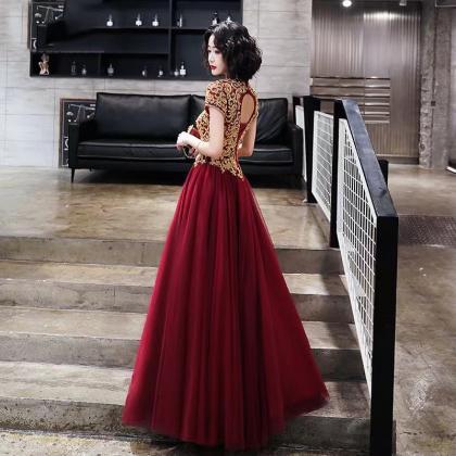 Red Prom Dress,noble Party Dress,high Neck Evening..