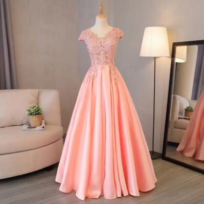 V-neck Evening Dress,blush Pink Party..