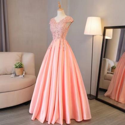 V-neck Evening Dress,blush Pink Party..