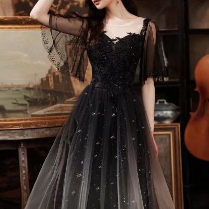 O-neck Prom Dress, Black Party Dress,fairy..
