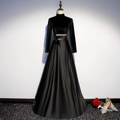 Black Evening Dress,high Neck Prom Dress, Noble..