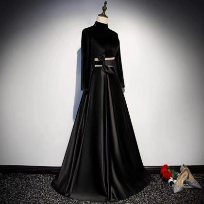 Black Evening Dress,high Neck Prom Dress, Noble..