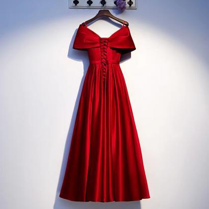 Red Evening Dress,satin Prom Dress, Off Shoulder..