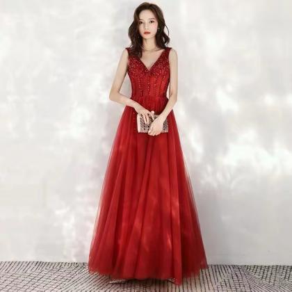 V-neck Prom Dress,red Dress, Sexy Evening..
