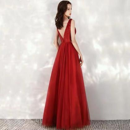 V-neck Prom Dress,red Dress, Sexy Evening..