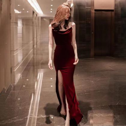 Velvet Prom Dress,red Dress, Sexy Evening..