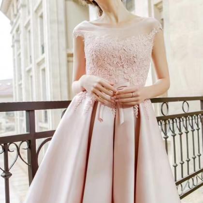 Sleeveless Evening Dress, Pink Homecoming Lace..