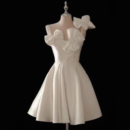 White Party Dress,cute Homecoming Dress,satin..