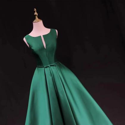 Green Evening Dress, Satin Prom Dress, Sleeveless..