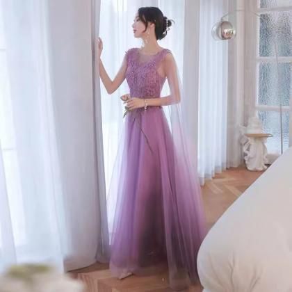 Purple Prom Dress, Fairy Evening Gown,o-neck Party..