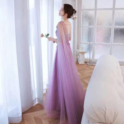 Purple Prom Dress, Fairy Evening Gown,o-neck Party..