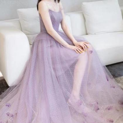 Spaghetti Strap Prom Dress,purple Party..