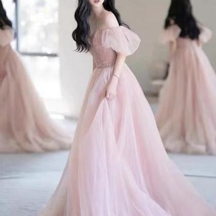 Off Shoulder Prom Dress, Pink Evening Dress,fairy..