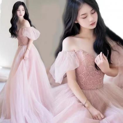 Off Shoulder Prom Dress, Pink Evening Dress,fairy..