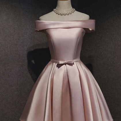 Pink Evening Dress, Satin Prom Dress,off Shoulder..