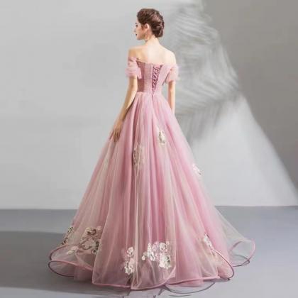 Off Shoulder Prom Dress，fairy Evening Dress,pink..