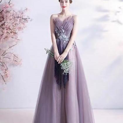 Strapless Prom Dress，fairy Evening Dress,purple..