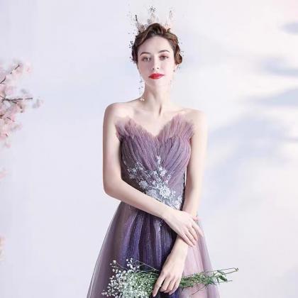Strapless Prom Dress，fairy Evening Dress,purple..