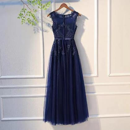 Sleeveless Prom Dress，navy Blue Evening..