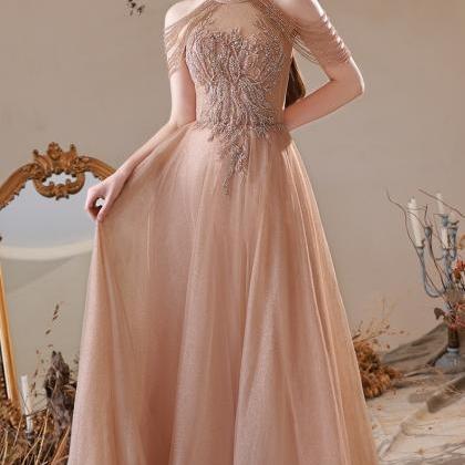 Princess Party Dress ,pink Prom Dress, Halter Neck..