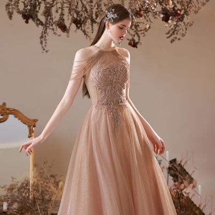 Princess Party Dress ,pink Prom Dress, Halter Neck..