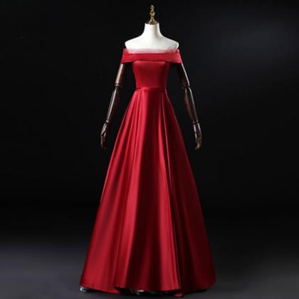 Red Party Dress, Satin Prom Dress, Off Shoulder..