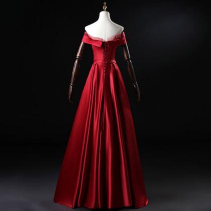 Red Party Dress, Satin Prom Dress, Off Shoulder..