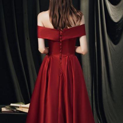 Satin Evening Dress,red Prom Dress,off Shoulder..