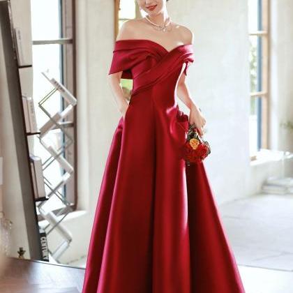 Satin Evening Dress,red Prom Dress,off Shoulder..
