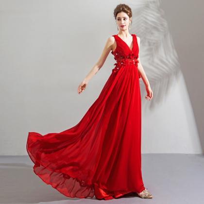 V-neck Evening Dress, Chic Prom Dress,red Party..
