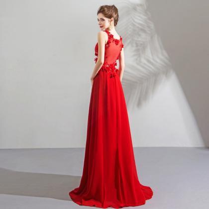 V-neck Evening Dress, Chic Prom Dress,red Party..