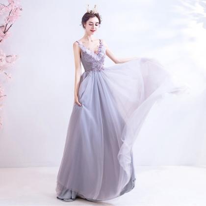 V-neck Evening Dress, Chic Prom Dress,purple Party..