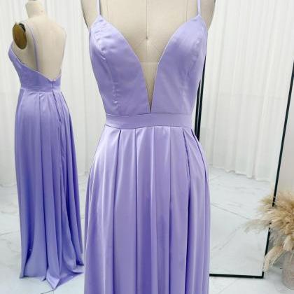 Spaghetti Strap Evening Dress, Purple Prom Dress,..