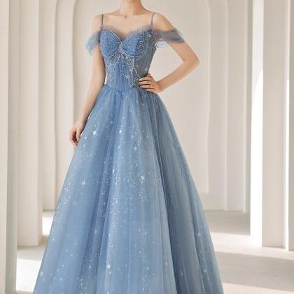 Spaghetti Strap Evening Dress,blue Prom Dress,..