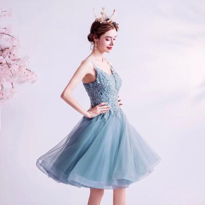 Spaghetti Strap Evening Dress,blue Prom Dress,..