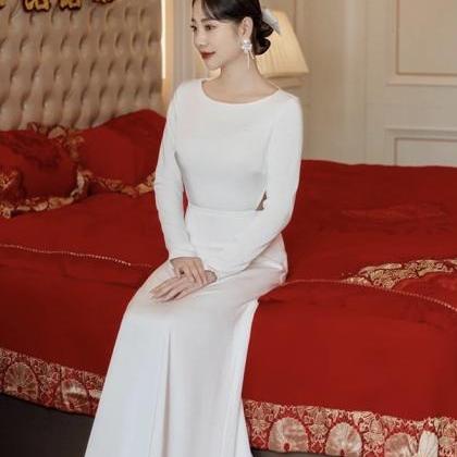 O-neck Bridal Dress,white Wedding Dress,long..