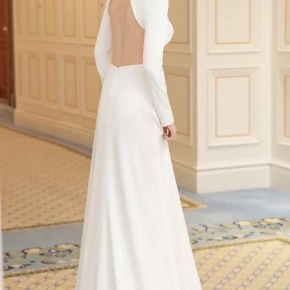 O-neck Bridal Dress,white Wedding Dress,long..