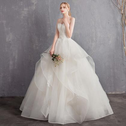 Strapless Bridal Dress,white Wedding Dress,tulle..